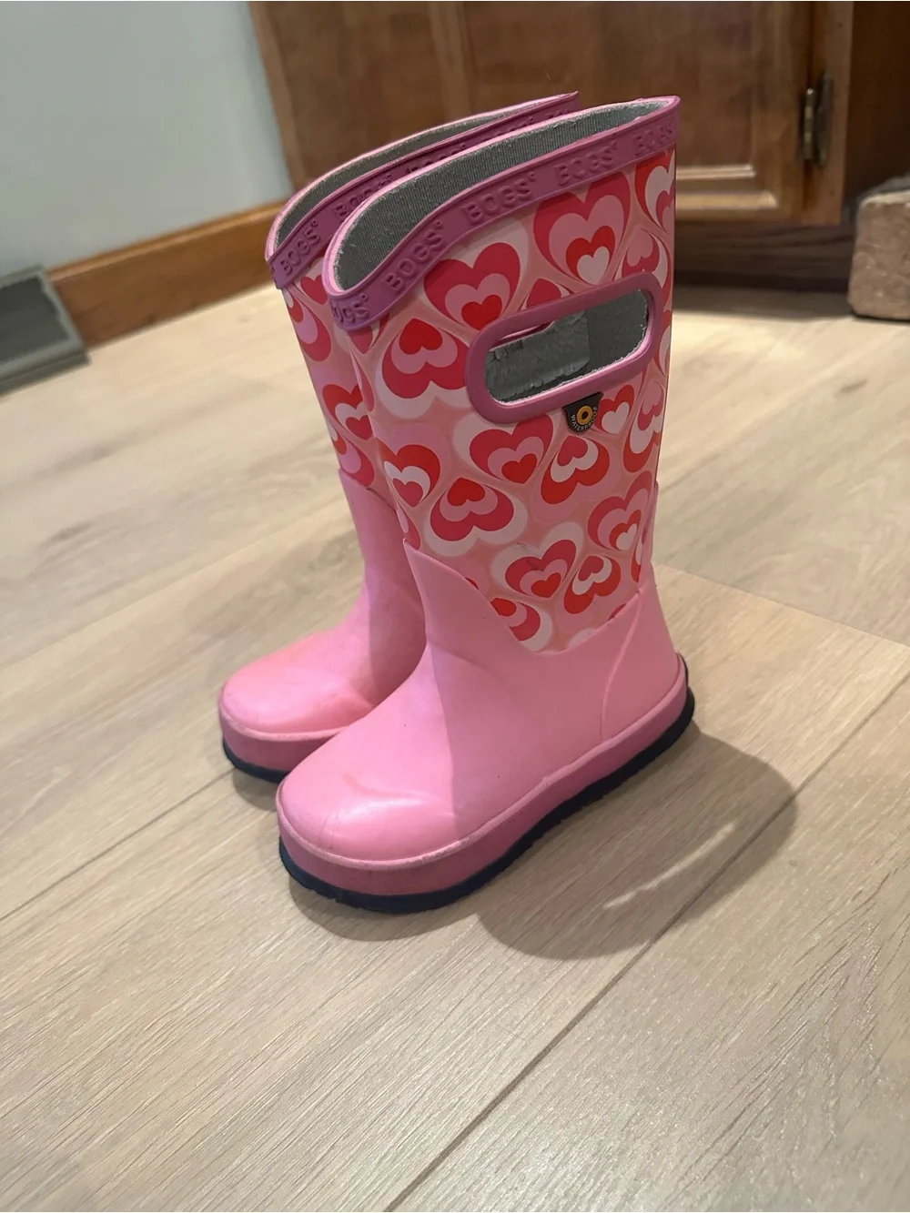 Bogs Pink and Red Heart-Print Kids Rain Boots